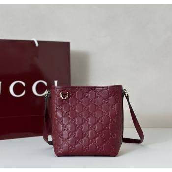 Gucci GG Leather Emblem Nano Bucket Bag Red 2025 847090 (DLH-250930062)