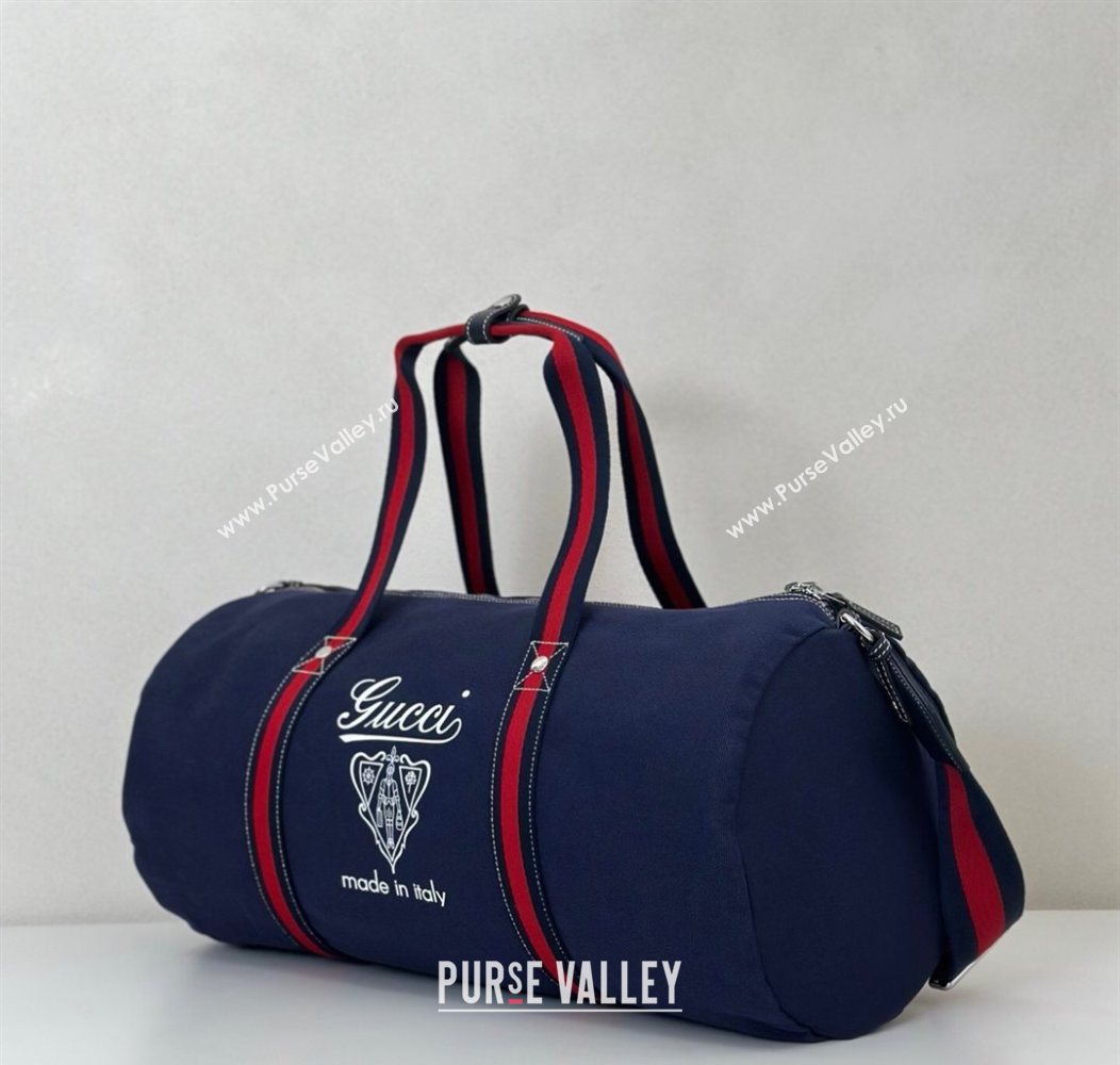 Gucci Mens Large printed canvas duffle bag Dark Blue 2025 816866 (DLH-250930030)