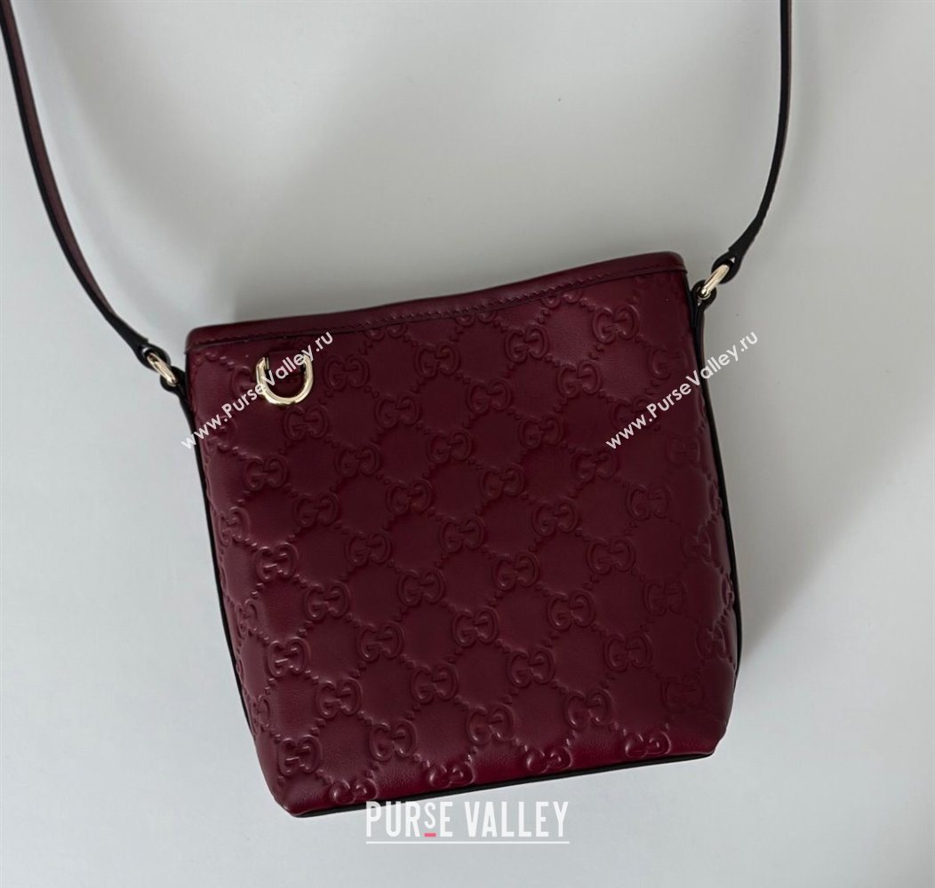 Gucci GG Leather Emblem Nano Bucket Bag Red 2025 847090 (DLH-250930062)