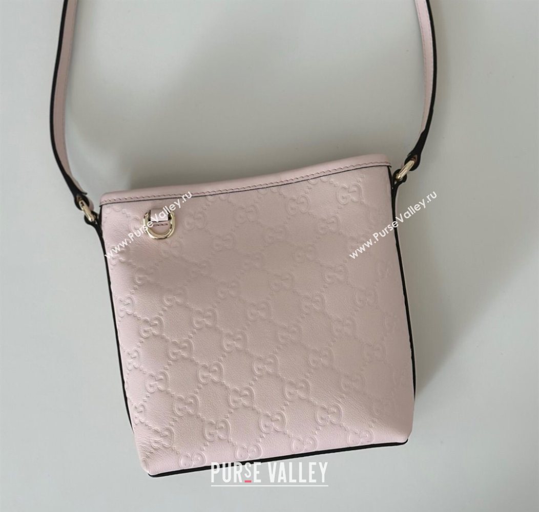Gucci GG Leather Emblem Nano Bucket Bag Pink 2025 847090 (DLH-250930063)