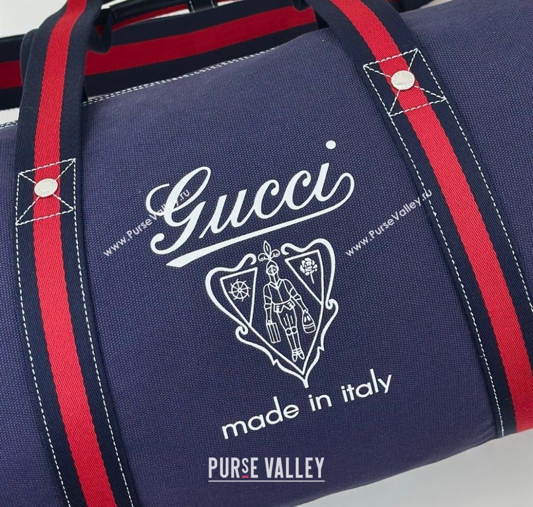Gucci Mens Large printed canvas duffle bag Dark Blue 2025 816866 (DLH-250930030)