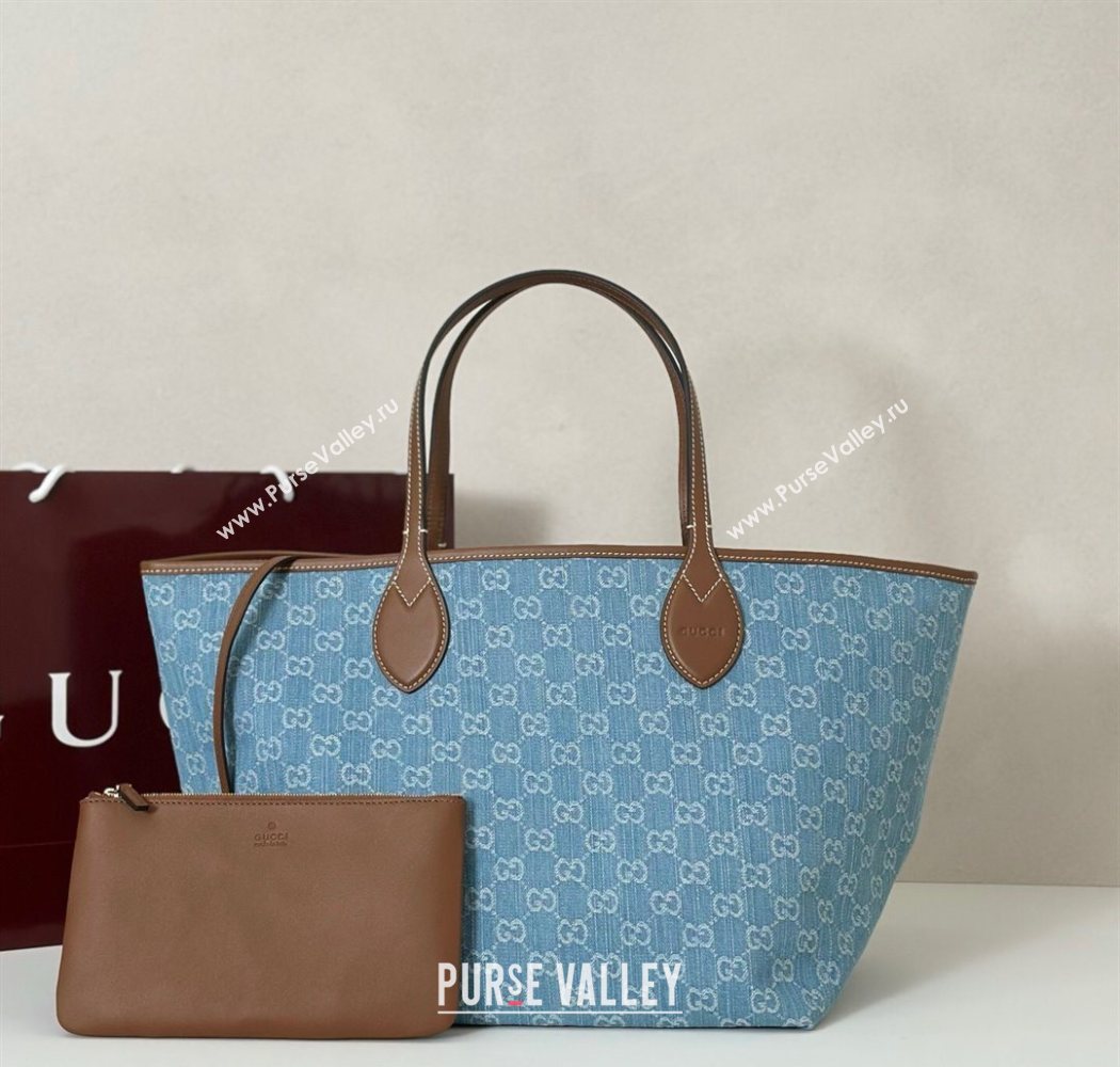 Gucci Totissima Large Tote Bag in GG Denim Light Blue 2025 837190 (DLH-250930031)