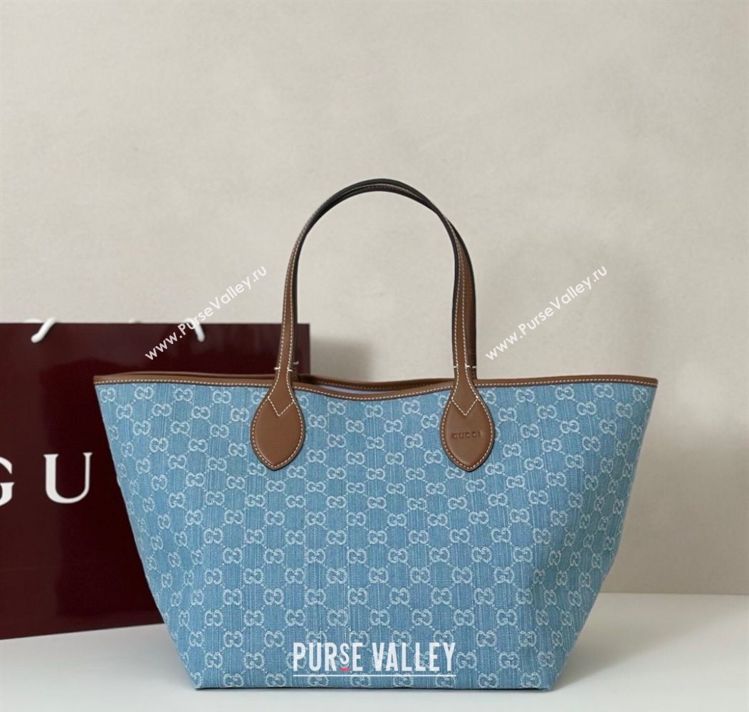 Gucci Totissima Large Tote Bag in GG Denim Light Blue 2025 837190 (DLH-250930031)