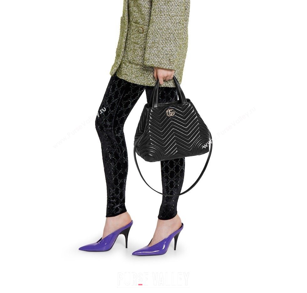 Gucci Betty Chevron Leathe Medium Tote Bag Black 2025 847387 (DLH-250930070)