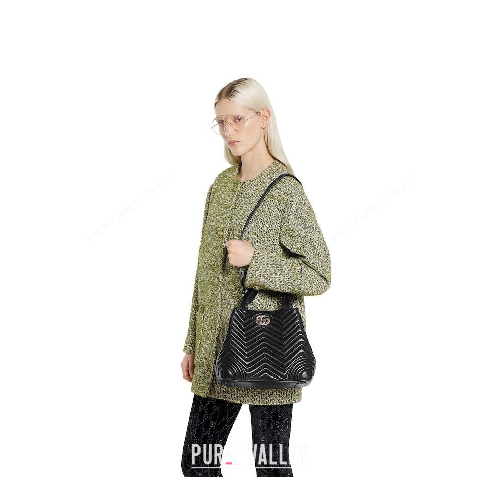 Gucci Betty Chevron Leathe Medium Tote Bag Black 2025 847387 (DLH-250930070)