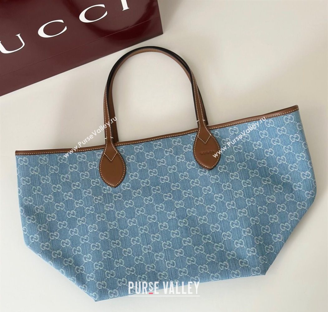 Gucci Totissima Large Tote Bag in GG Denim Light Blue 2025 837190 (DLH-250930031)