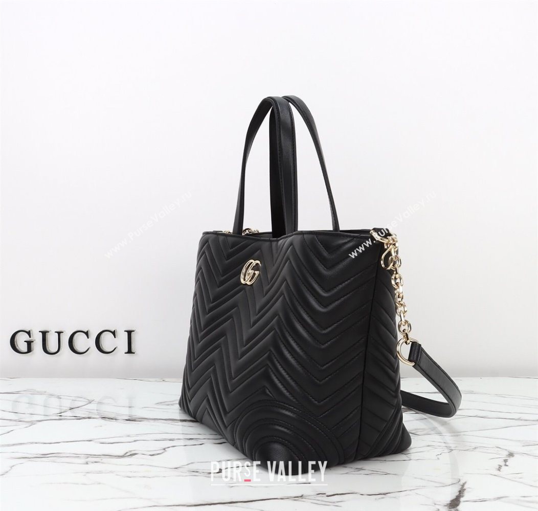 Gucci Betty Chevron Leathe Medium Tote Bag Black 2025 847387 (DLH-250930070)