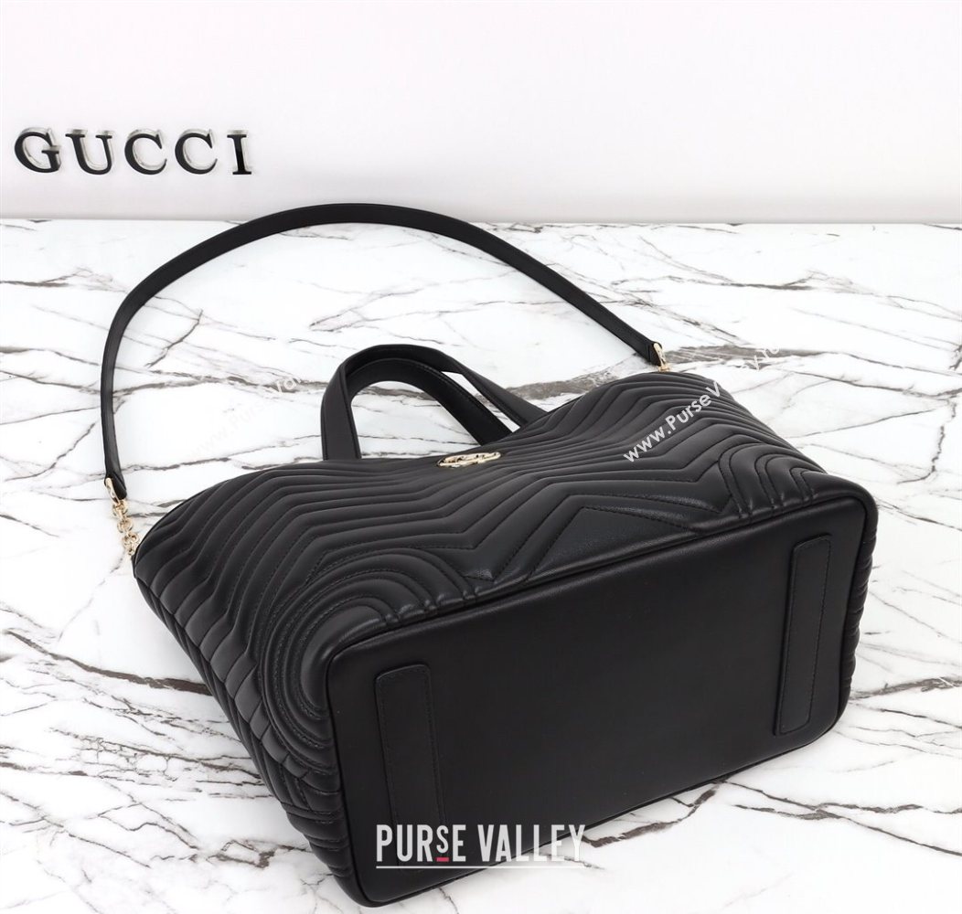 Gucci Betty Chevron Leathe Medium Tote Bag Black 2025 847387 (DLH-250930070)