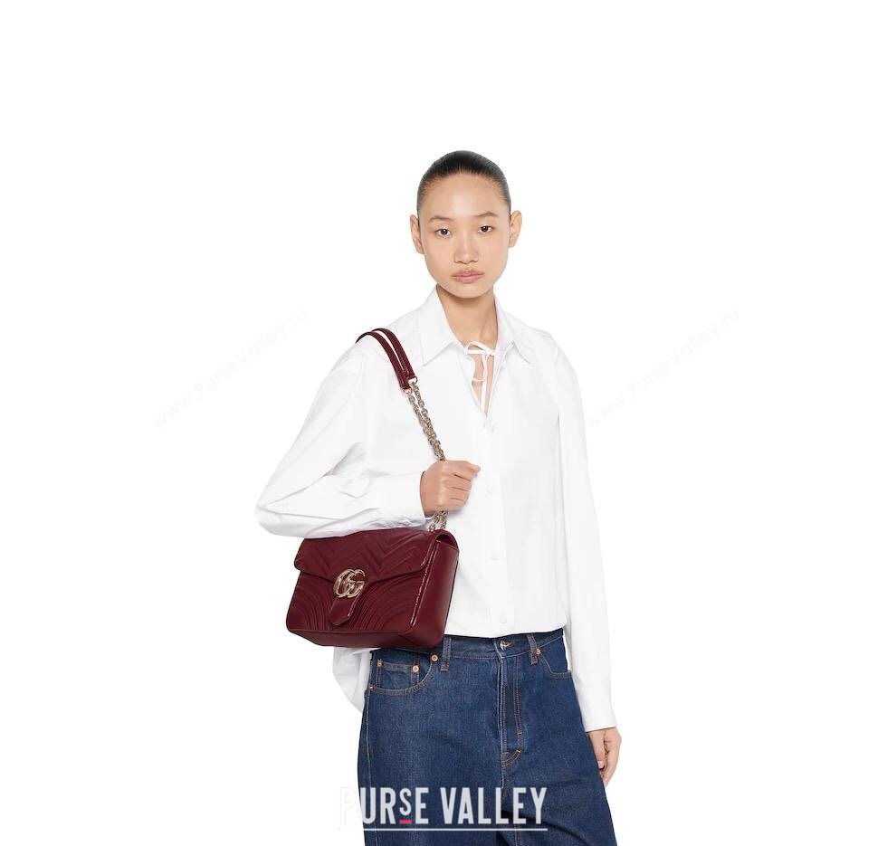 Gucci GG Marmont Chevron Leather large shoulder bag Ancora Red 2025 838985 (DLH-250930082)