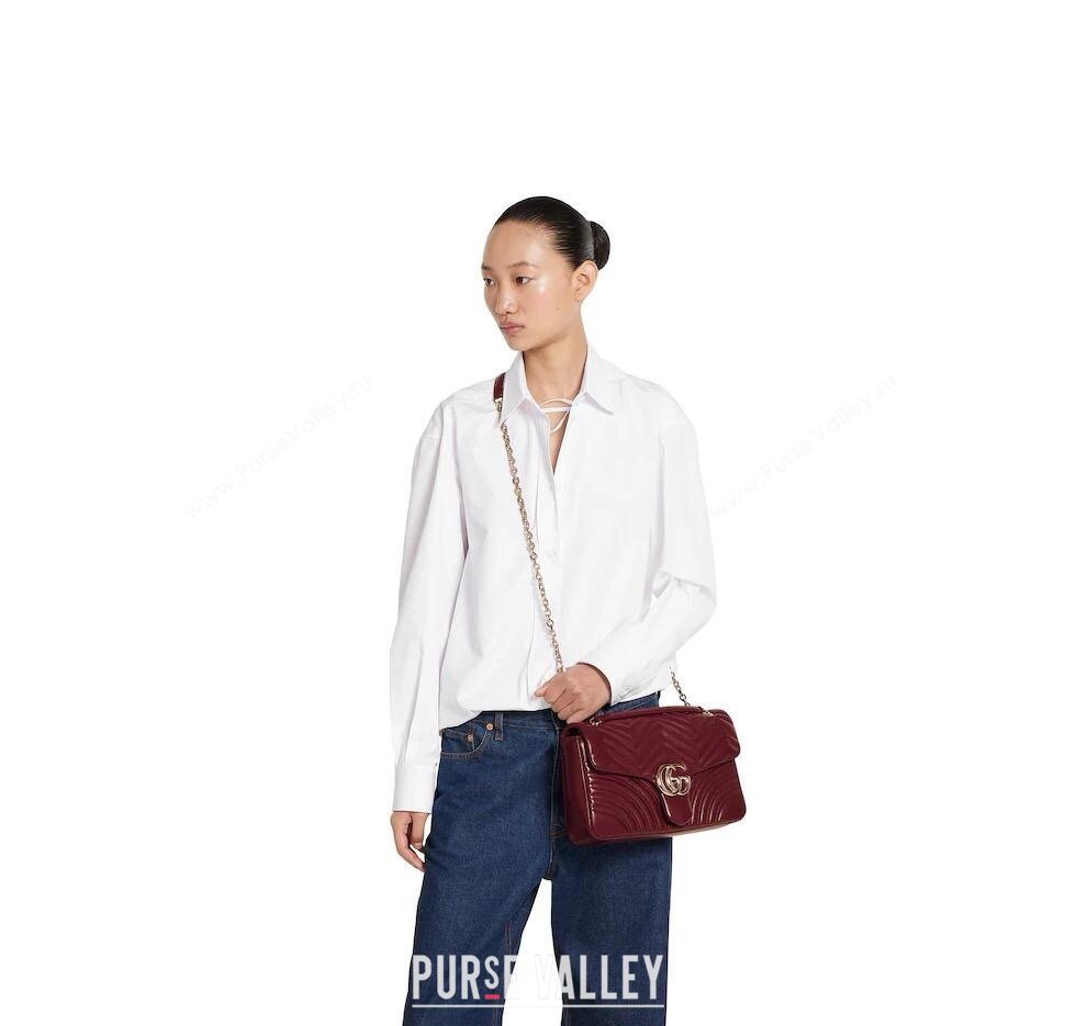 Gucci GG Marmont Chevron Leather large shoulder bag White 2025 838985 (DLH-250930079)