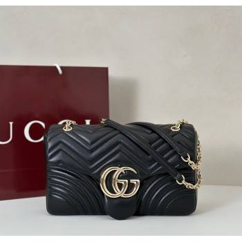 Gucci GG Marmont Chevron Leather large shoulder bag Black 2025 838985 (DLH-250930078)