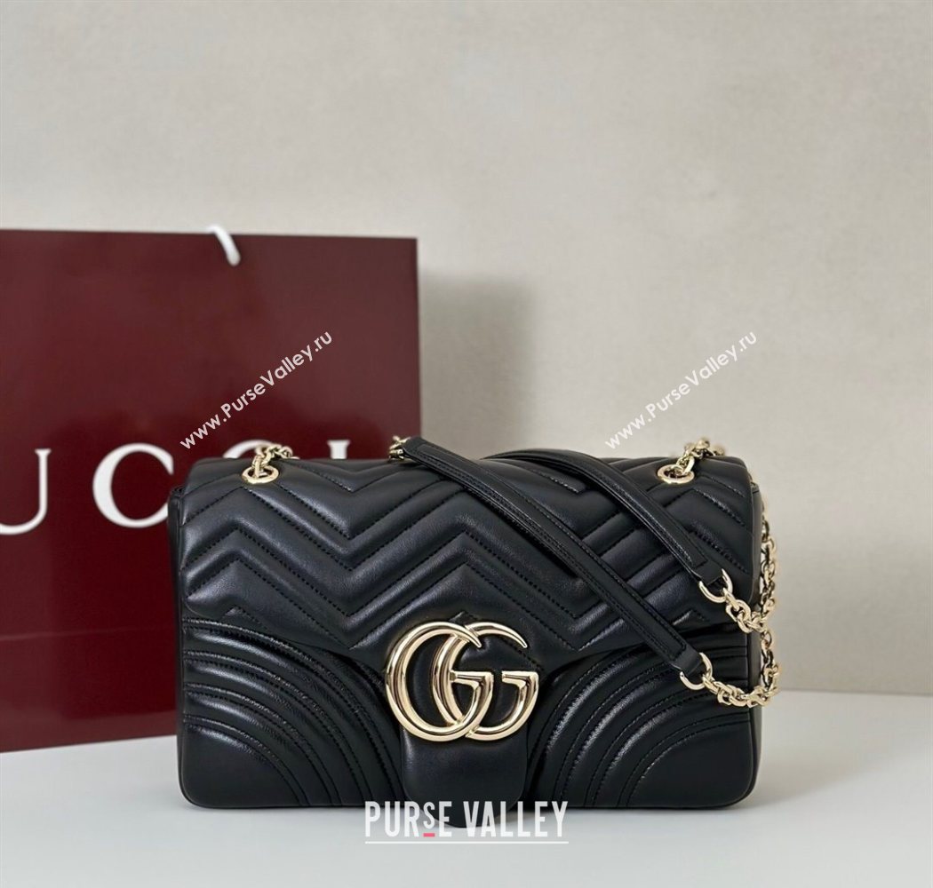 Gucci GG Marmont Chevron Leather large shoulder bag Black 2025 838985 (DLH-250930078)