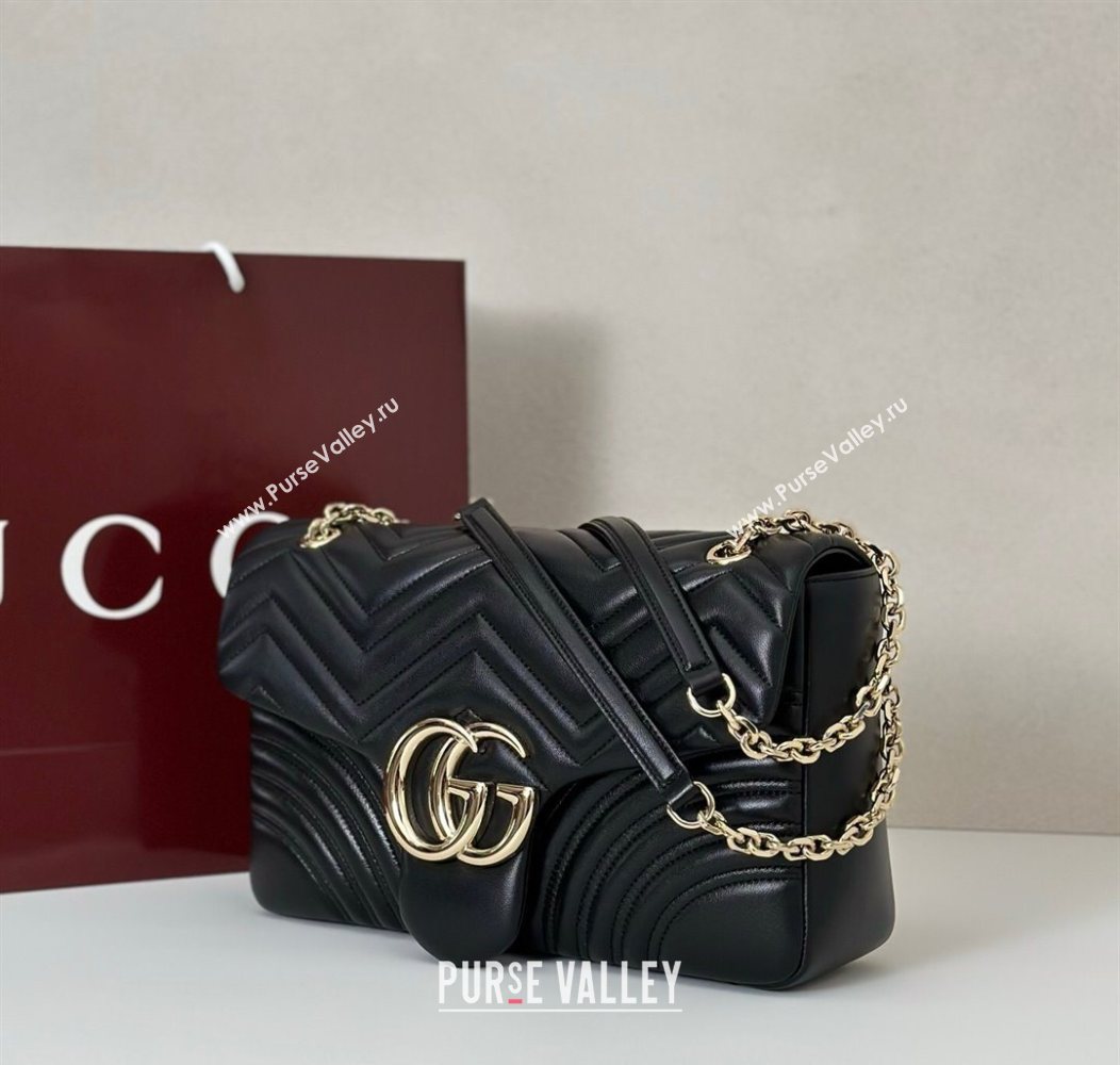 Gucci GG Marmont Chevron Leather large shoulder bag Black 2025 838985 (DLH-250930078)