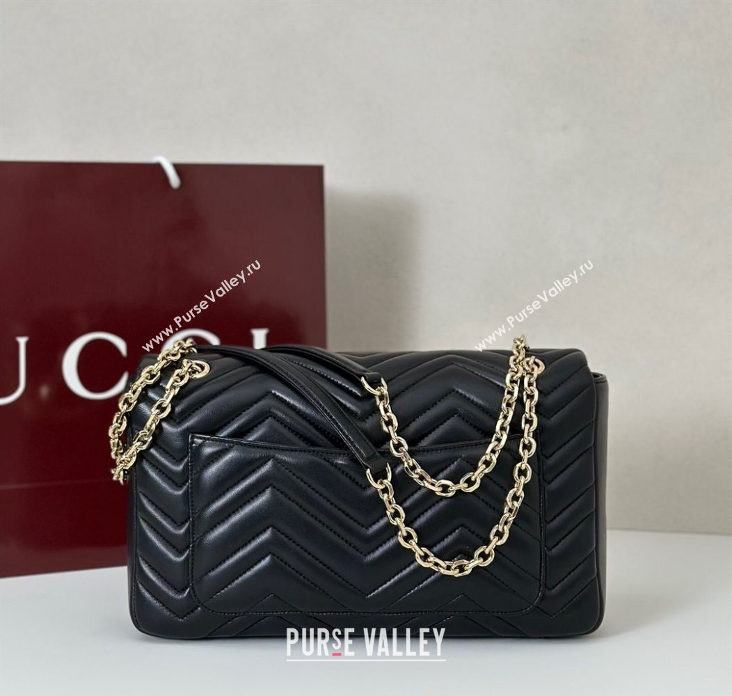 Gucci GG Marmont Chevron Leather large shoulder bag Black 2025 838985 (DLH-250930078)