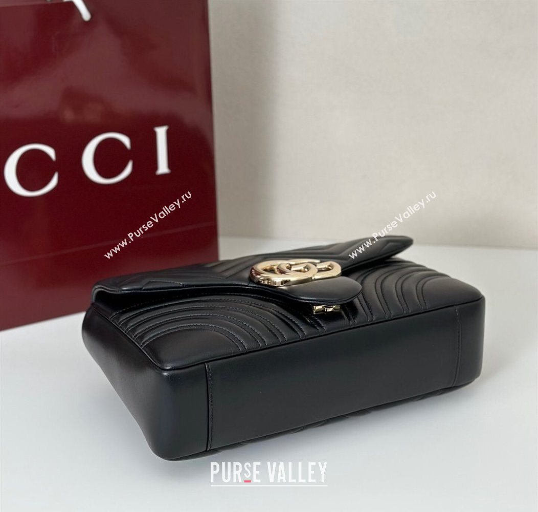 Gucci GG Marmont Chevron Leather large shoulder bag Black 2025 838985 (DLH-250930078)