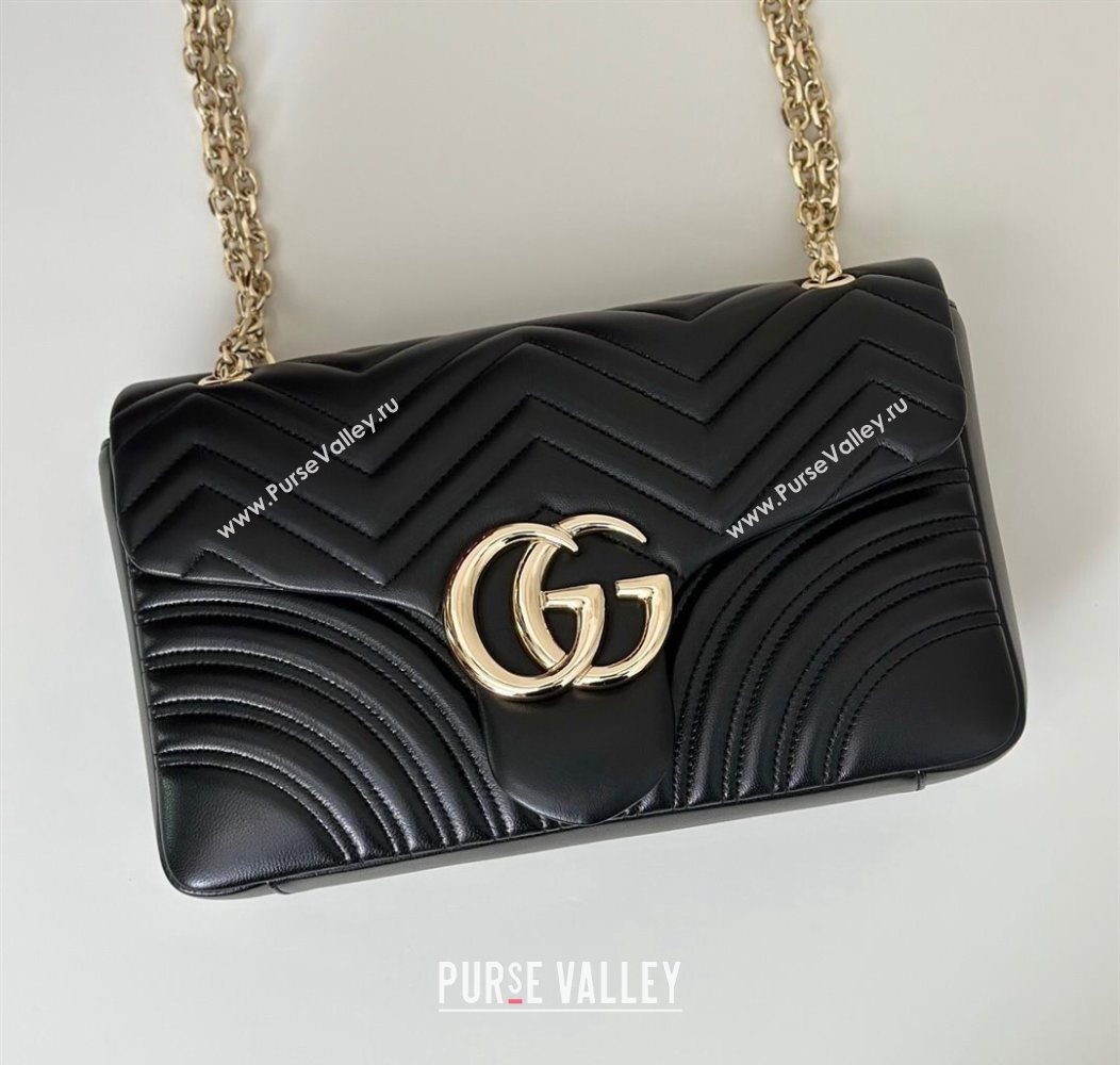 Gucci GG Marmont Chevron Leather large shoulder bag Black 2025 838985 (DLH-250930078)