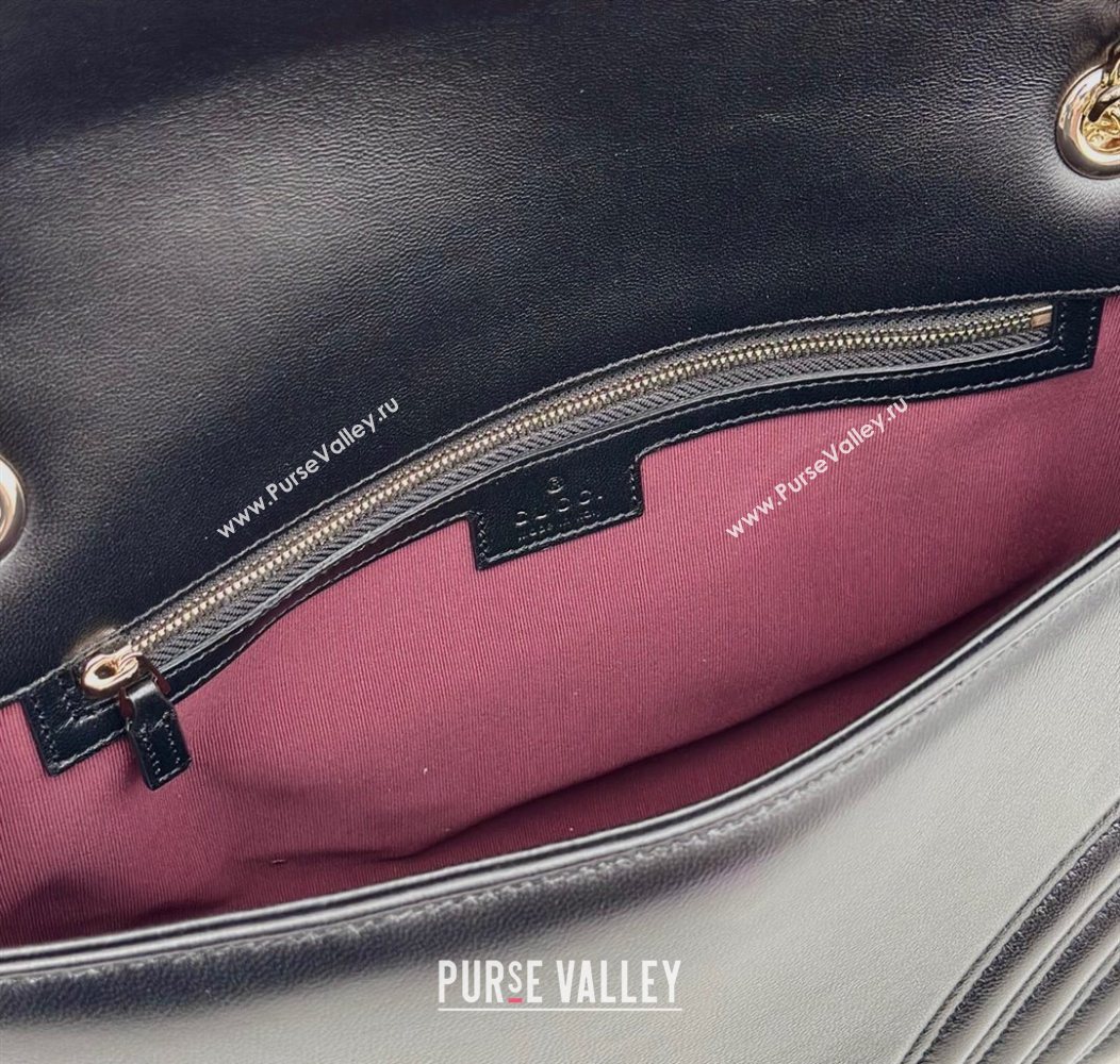 Gucci GG Marmont Chevron Leather large shoulder bag Black 2025 838985 (DLH-250930078)