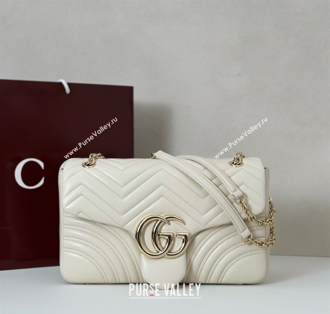 Gucci GG Marmont Chevron Leather large shoulder bag White 2025 838985 (DLH-250930079)