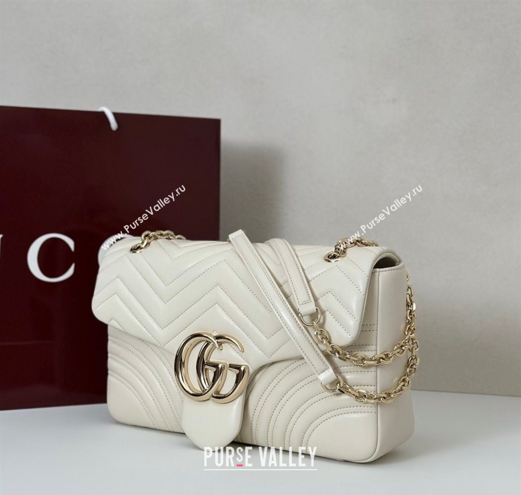 Gucci GG Marmont Chevron Leather large shoulder bag White 2025 838985 (DLH-250930079)