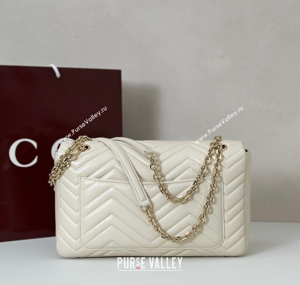 Gucci GG Marmont Chevron Leather large shoulder bag White 2025 838985 (DLH-250930079)