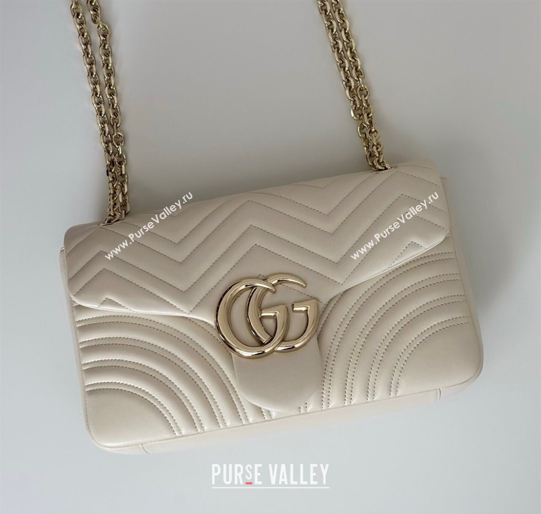 Gucci GG Marmont Chevron Leather large shoulder bag White 2025 838985 (DLH-250930079)