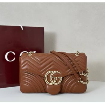 Gucci GG Marmont Chevron Leather large shoulder bag Brown 2025 838985 (DLH-250930081)