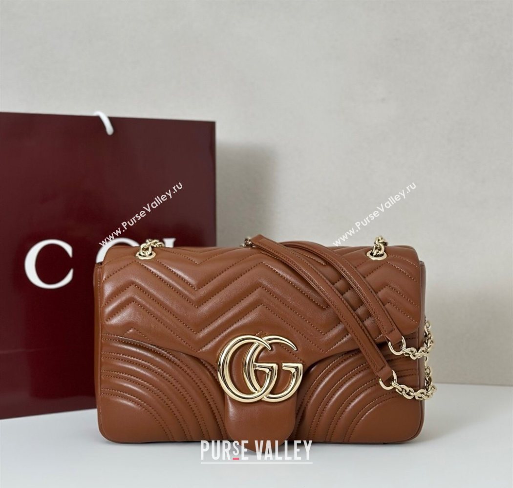 Gucci GG Marmont Chevron Leather large shoulder bag Brown 2025 838985 (DLH-250930081)