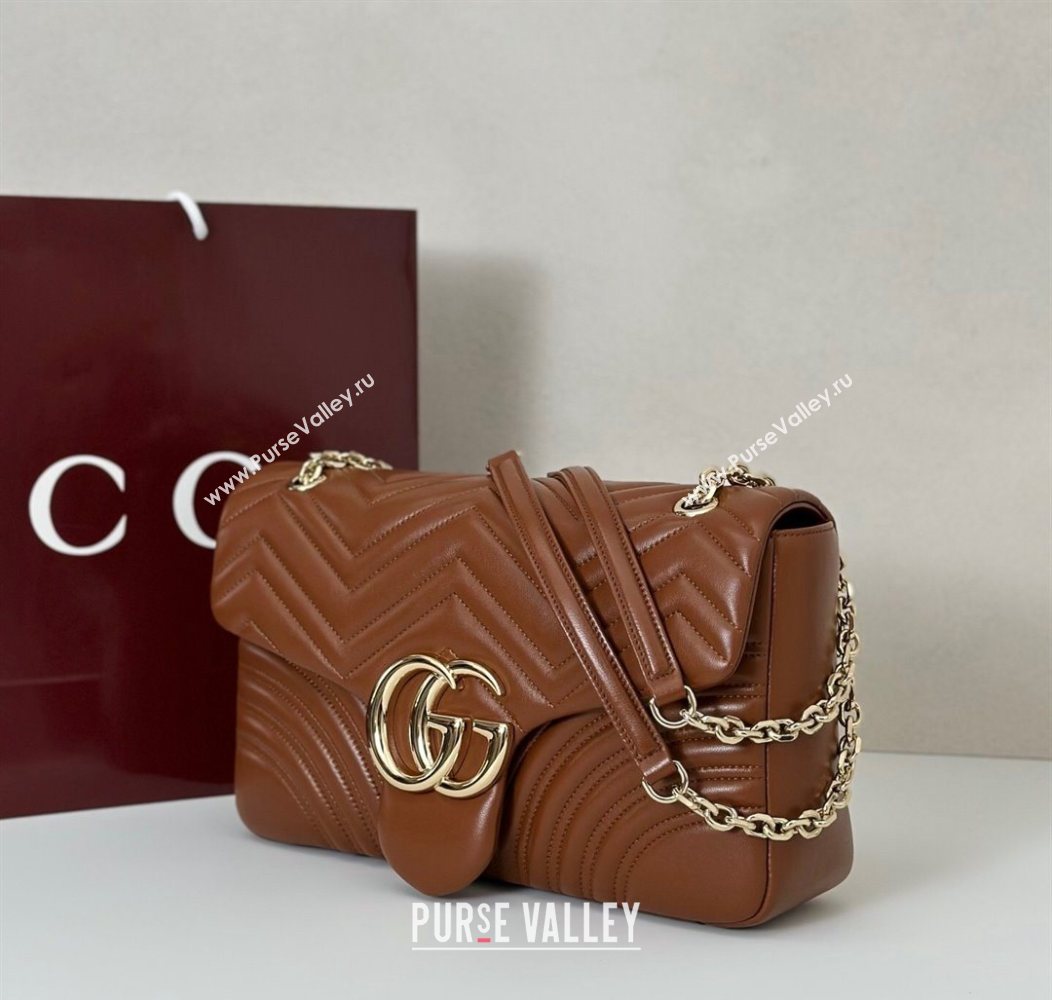 Gucci GG Marmont Chevron Leather large shoulder bag Brown 2025 838985 (DLH-250930081)