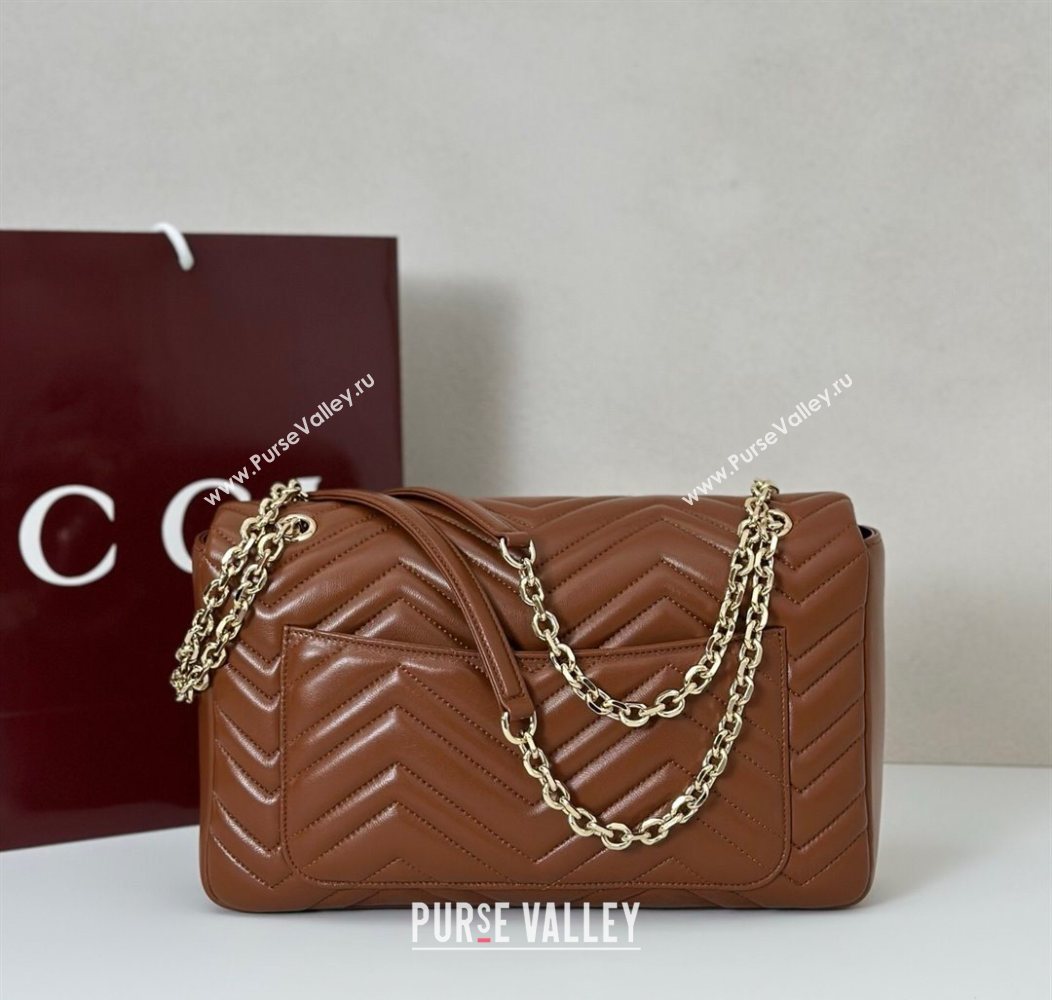 Gucci GG Marmont Chevron Leather large shoulder bag Brown 2025 838985 (DLH-250930081)