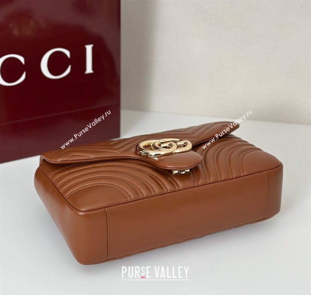 Gucci GG Marmont Chevron Leather large shoulder bag Brown 2025 838985 (DLH-250930081)