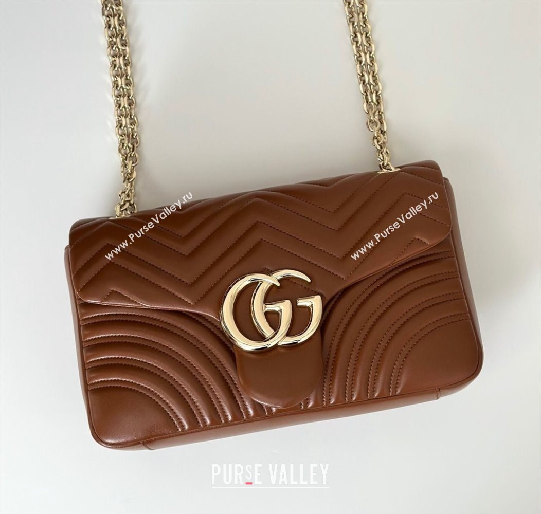 Gucci GG Marmont Chevron Leather large shoulder bag Brown 2025 838985 (DLH-250930081)