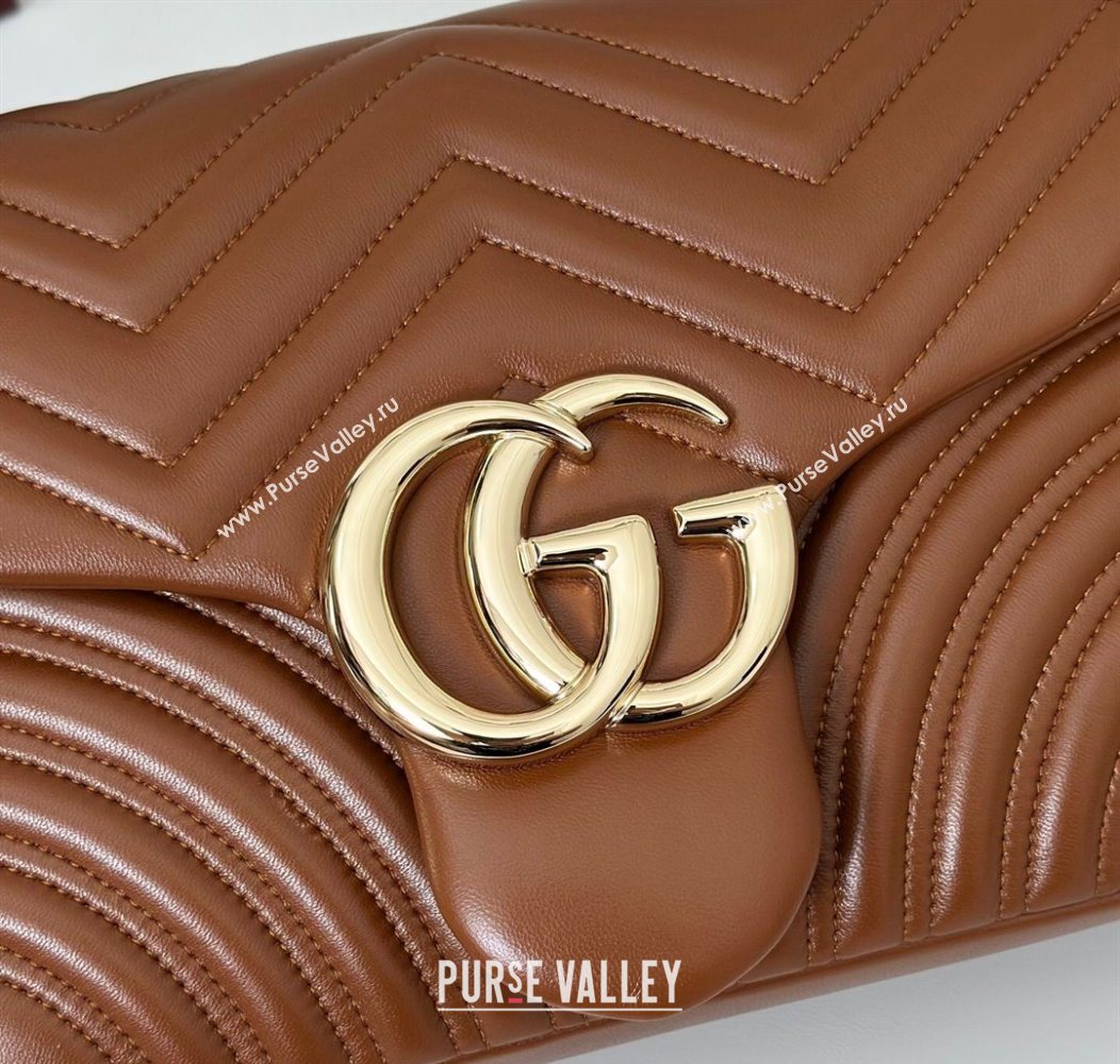 Gucci GG Marmont Chevron Leather large shoulder bag Brown 2025 838985 (DLH-250930081)