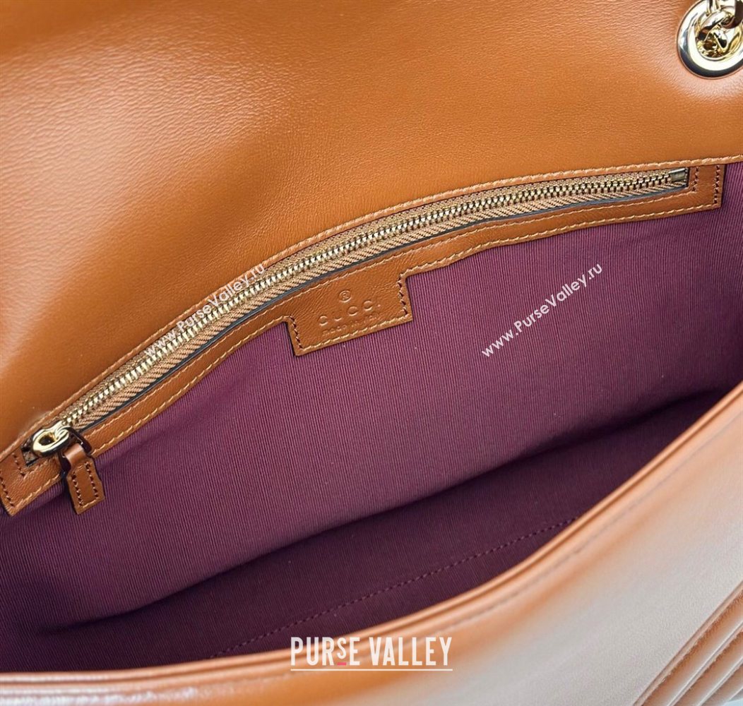 Gucci GG Marmont Chevron Leather large shoulder bag Brown 2025 838985 (DLH-250930081)