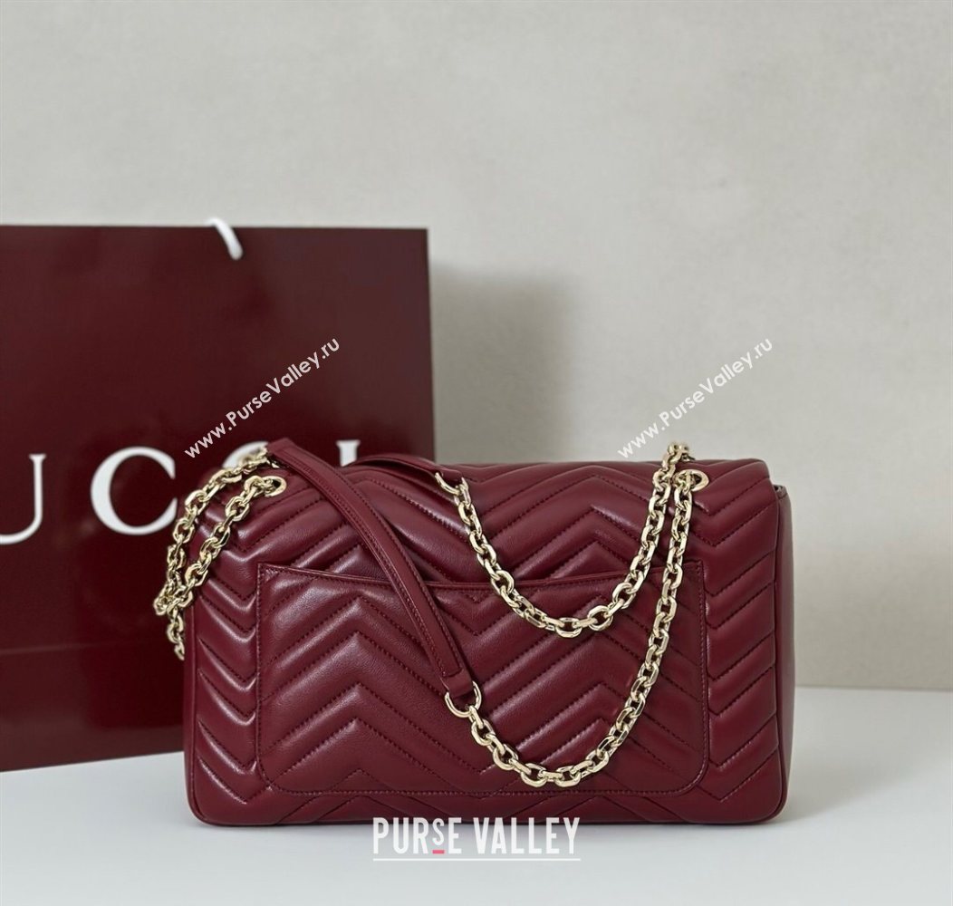Gucci GG Marmont Chevron Leather large shoulder bag Ancora Red 2025 838985 (DLH-250930082)