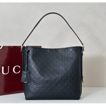 Gucci GG Leather Emblem medium shoulder bag Black 2025 847452 (DLH-250930084)