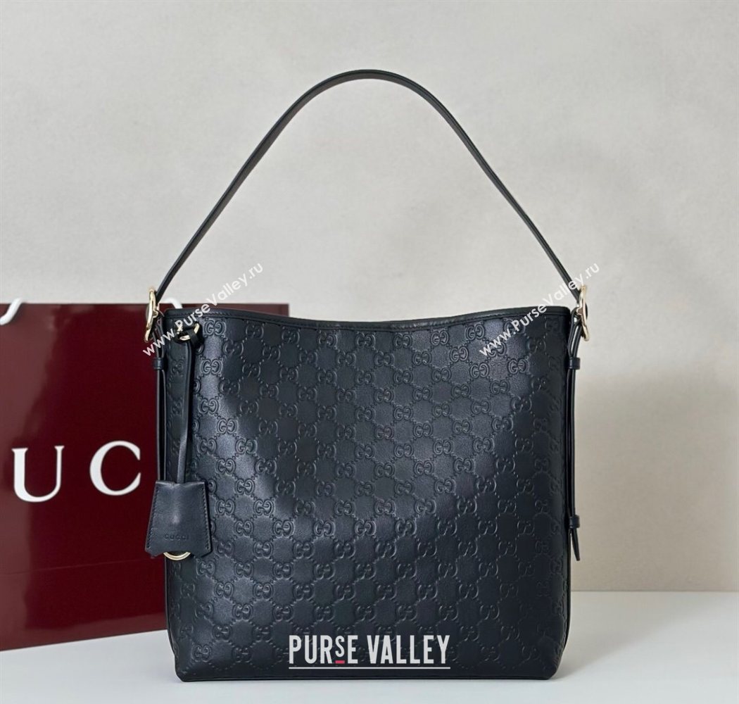 Gucci GG Leather Emblem medium shoulder bag Black 2025 847452 (DLH-250930084)