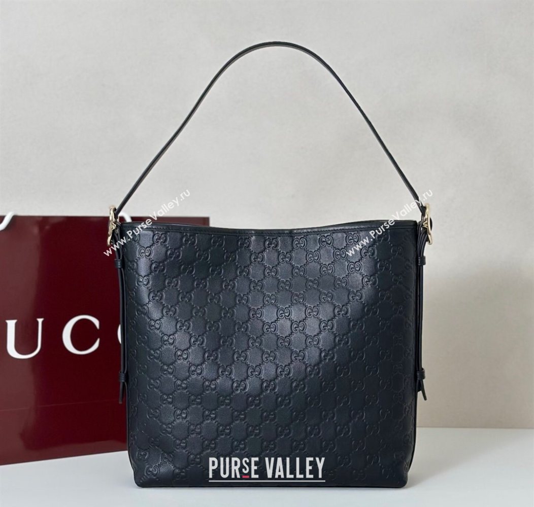 Gucci GG Leather Emblem medium shoulder bag Black 2025 847452 (DLH-250930084)
