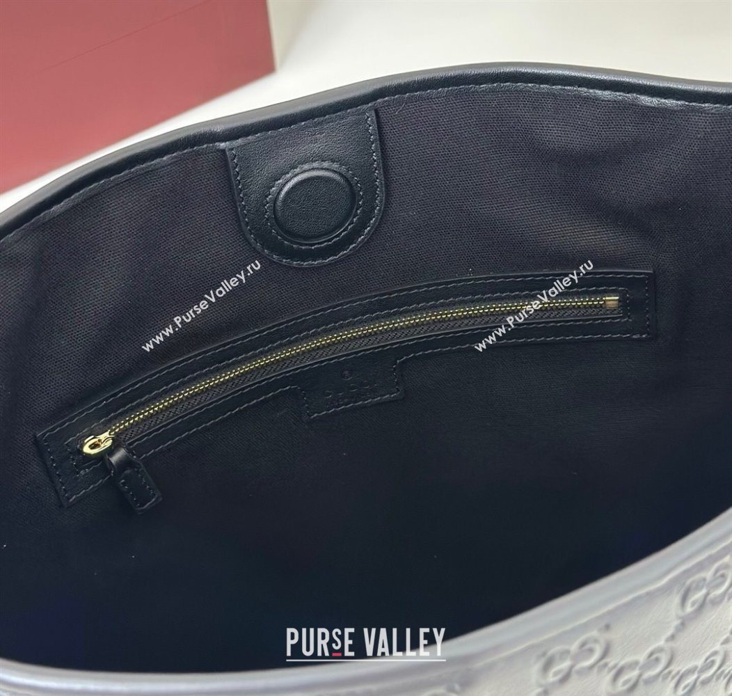 Gucci GG Leather Emblem medium shoulder bag Black 2025 847452 (DLH-250930084)