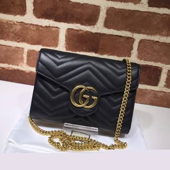 Gucci GG Marmont Matelasse Leather Chain Mini Bag 474575 Black 2025 (DLH-250930086)