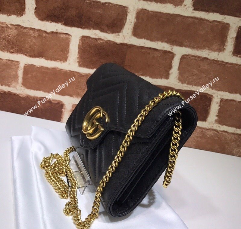 Gucci GG Marmont Matelasse Leather Chain Mini Bag 474575 Black 2025 (DLH-250930086)