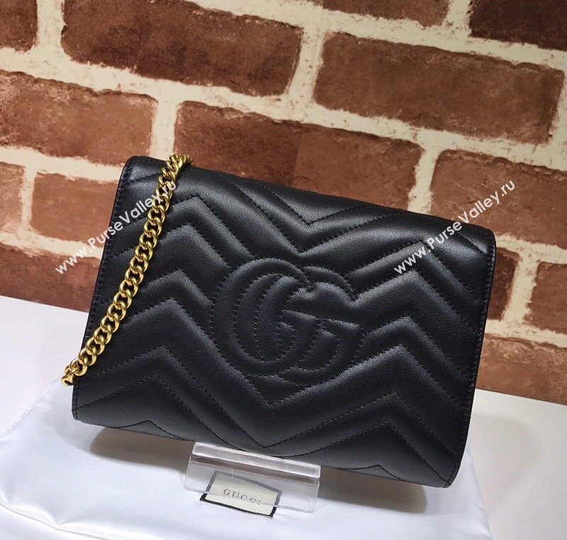 Gucci GG Marmont Matelasse Leather Chain Mini Bag 474575 Black 2025 (DLH-250930086)