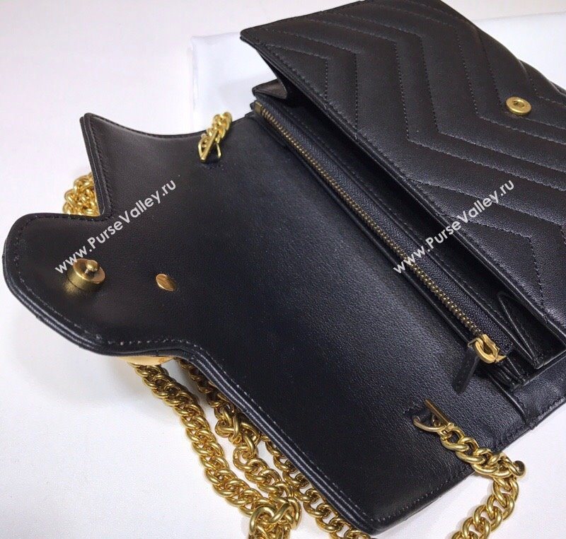 Gucci GG Marmont Matelasse Leather Chain Mini Bag 474575 Black 2025 (DLH-250930086)