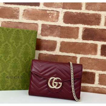 Gucci GG Marmont Matelasse Leather Chain Mini Bag 474575 Burgundy 2025 (DLH-250930087)