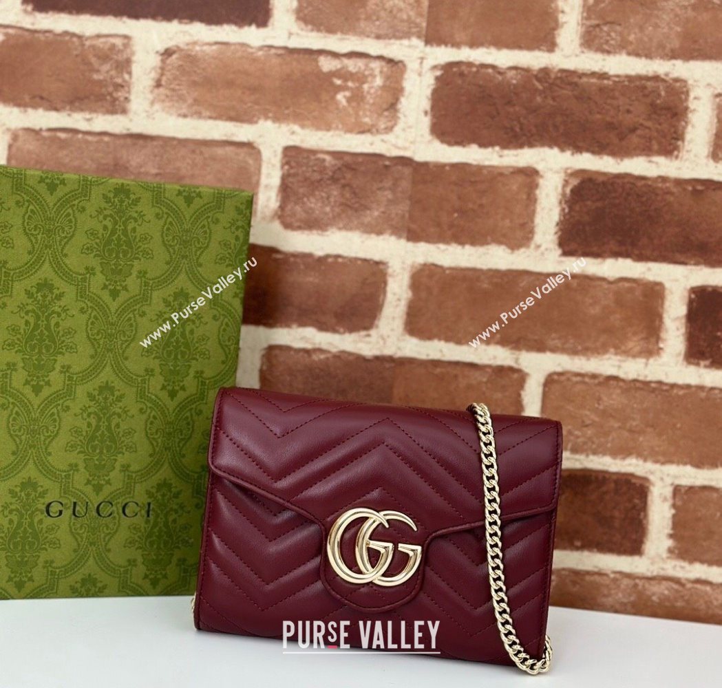 Gucci GG Marmont Matelasse Leather Chain Mini Bag 474575 Burgundy 2025 (DLH-250930087)