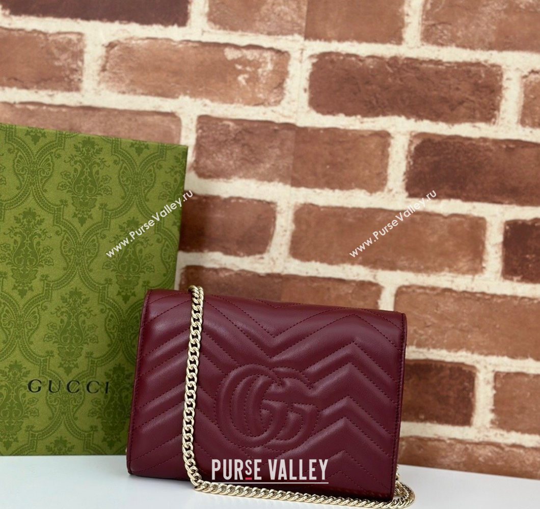 Gucci GG Marmont Matelasse Leather Chain Mini Bag 474575 Burgundy 2025 (DLH-250930087)