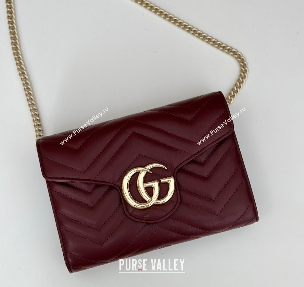 Gucci GG Marmont Matelasse Leather Chain Mini Bag 474575 Burgundy 2025 (DLH-250930087)