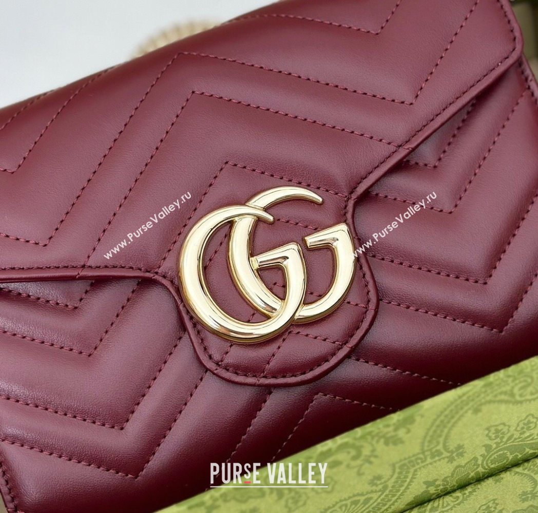 Gucci GG Marmont Matelasse Leather Chain Mini Bag 474575 Burgundy 2025 (DLH-250930087)