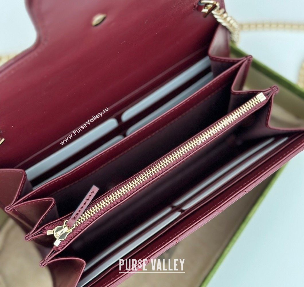 Gucci GG Marmont Matelasse Leather Chain Mini Bag 474575 Burgundy 2025 (DLH-250930087)