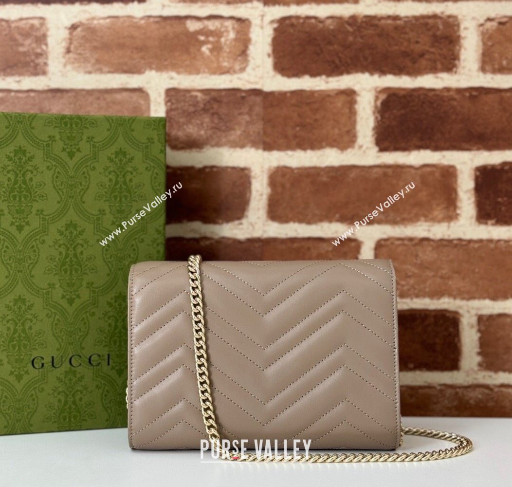 Gucci GG Marmont Matelasse Leather Chain Mini Bag 474575 Taupe Grey 2025 (DLH-250930089)