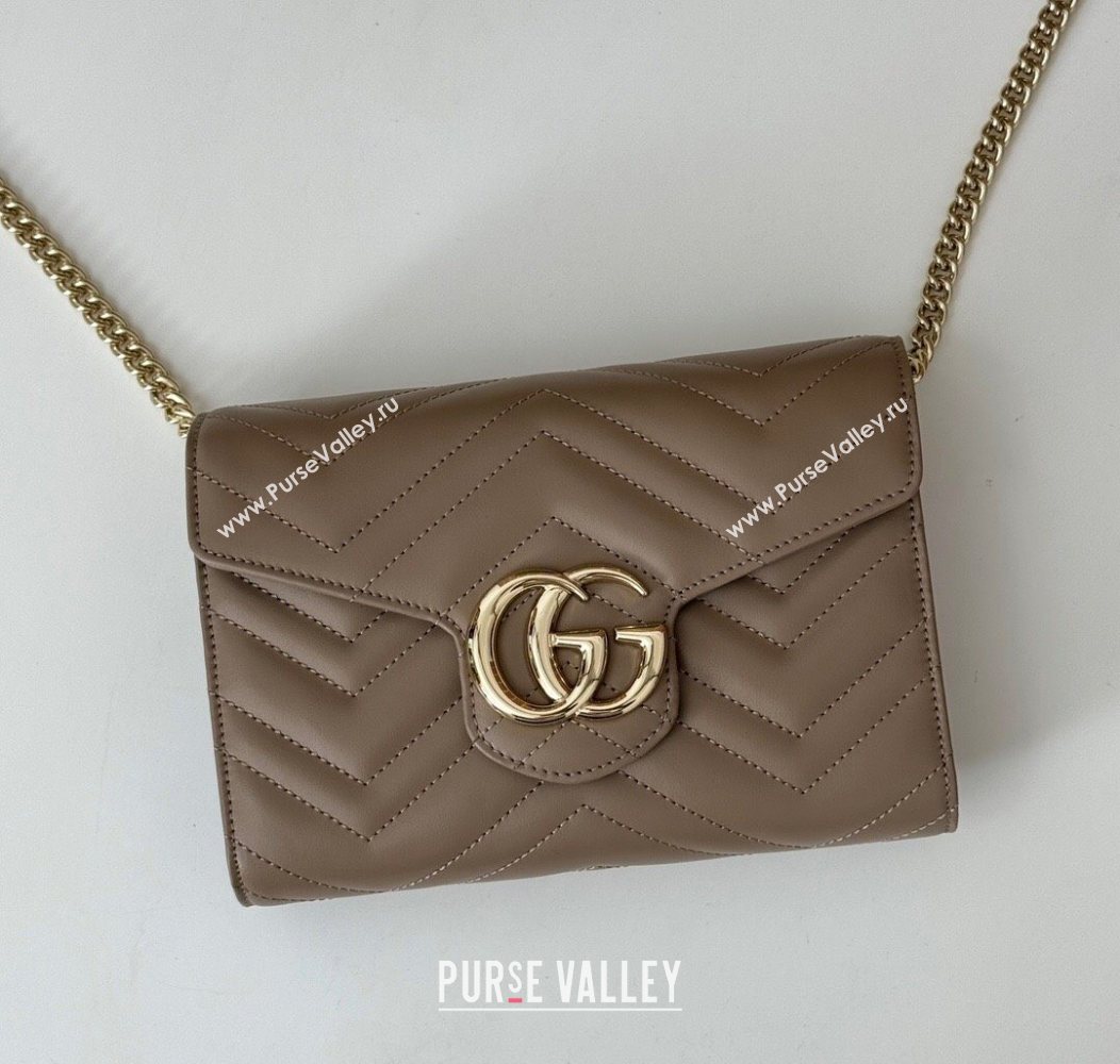 Gucci GG Marmont Matelasse Leather Chain Mini Bag 474575 Taupe Grey 2025 (DLH-250930089)